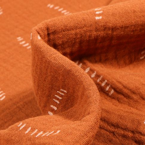 Tissu Double gaze Bio Pointillés sur fond Brique