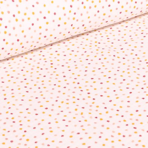 Tissu Double gaze Bio Petits pois multicolores sur fond Blanc cassé