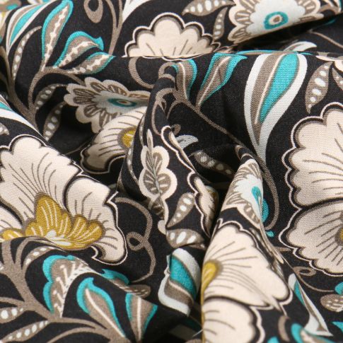 Tissu Viscose Francesca sur fond Noir profond