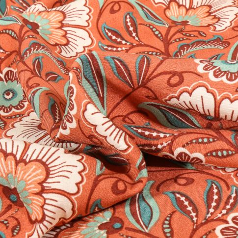 Tissu Viscose Francesca sur fond Orange