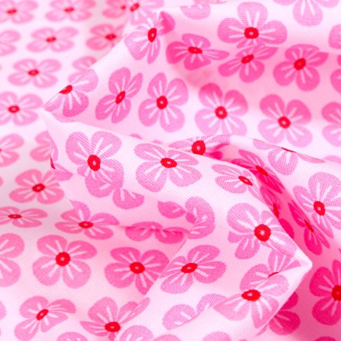 Tissu Coton imprimé Violette rose sur fond Blanc