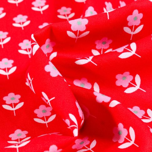 Tissu Coton imprimé LittleBird Flowers sur fond Rouge