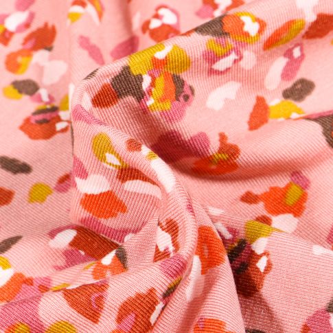 Tissu Jersey Modal Taches colorées abstraites sur fond Rose