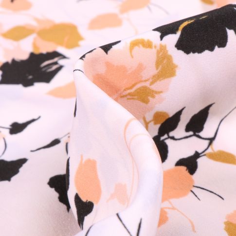 Tissu Crêpes imprimé Boutons de rose sur fond Blanc