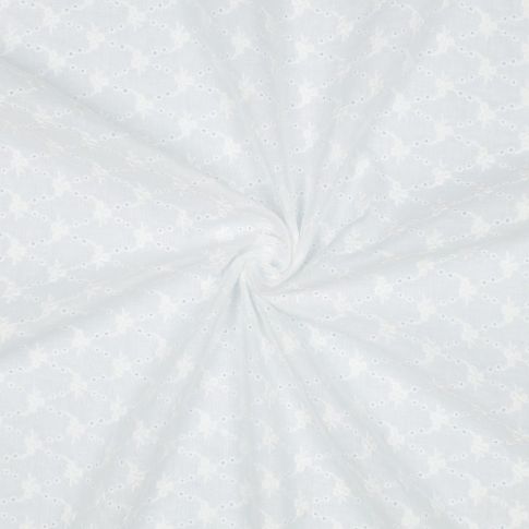 Tissu Coton brodé festonné Adèle Blanc pur