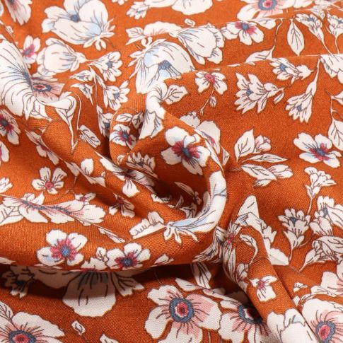Tissu Viscose Fifi sur fond Rouille
