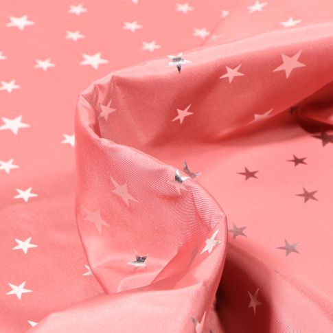 Tissu Déperlant k-way Etoiles argentées sur fond Rose