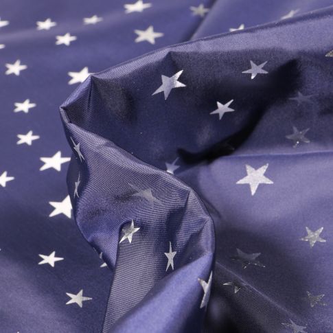 Tissu Déperlant k-way Etoiles argentées sur fond Bleu marine