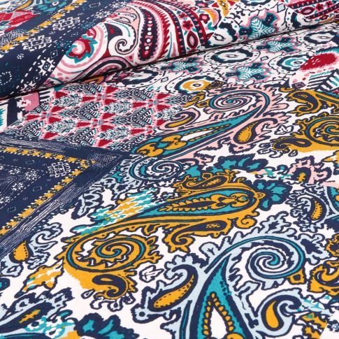 Tissu Viscose Effet patchwork sur fond Bleu foncé