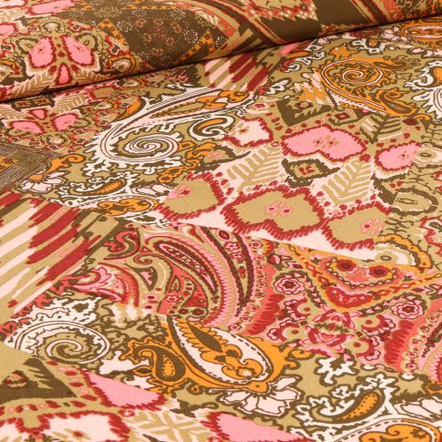 Tissu Viscose Effet patchwork sur fond Beige