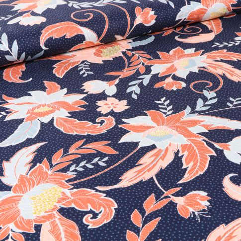 Tissu Viscose Rania sur fond Bleu marine