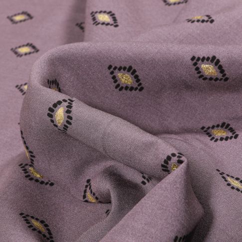 Tissu Viscose Losanges ethniques dorés sur fond Violet