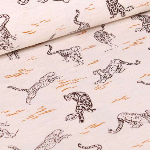 Tissu Viscose Lin Panthère sur fond Beige