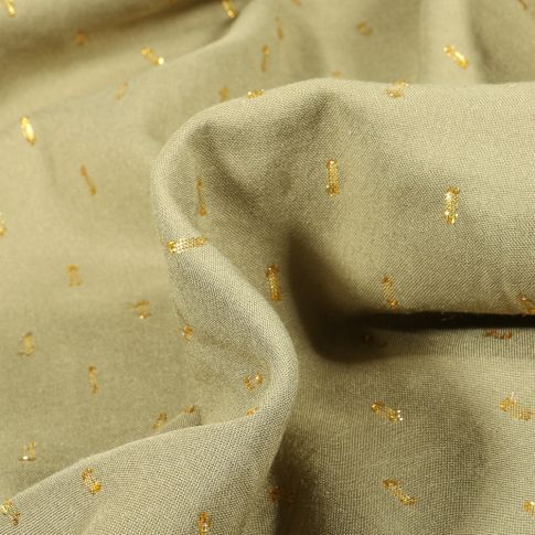 Tissu Viscose Pointillés lurex sur fond Vert kaki clair