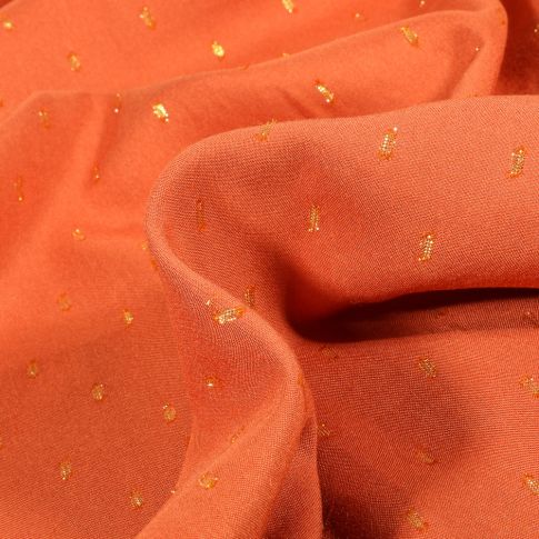 Tissu Viscose Pointillés lurex sur fond Brique