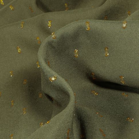 Tissu Viscose Pointillés lurex sur fond Vert kaki