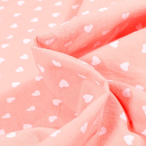 Tissu Coton lavé Cœur 0.5 cm sur fond Rose bébé