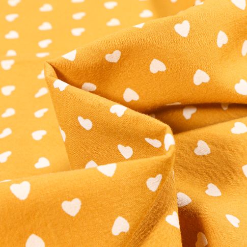 Tissu Coton lavé Cœur 0.5 cm sur fond Jaune