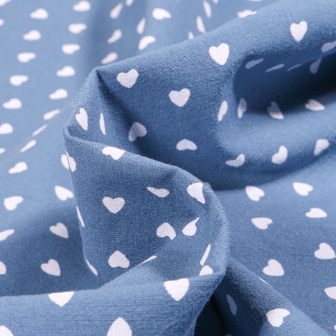 Tissu Coton lavé Cœur 0.5 cm sur fond Bleu