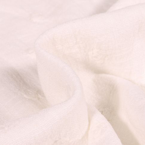 Tissu Coton lavé Pois brodés sur fond Blanc