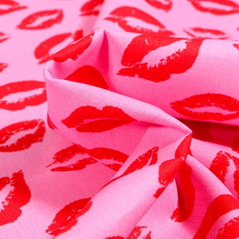 Tissu Coton imprimé Smack sur fond Rose