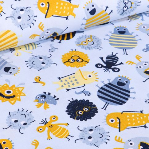 Tissu Coton imprimé LittleBird Montres rigolo sur fond Bleu ciel