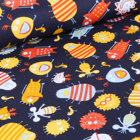 Tissu Coton imprimé LittleBird Montres rigolo sur fond Bleu marine