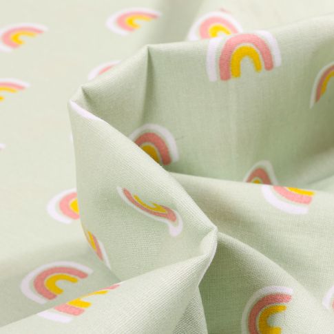 Tissu Coton imprimé LittleBird Joli arc en ciel pastel sur fond Vert menthe