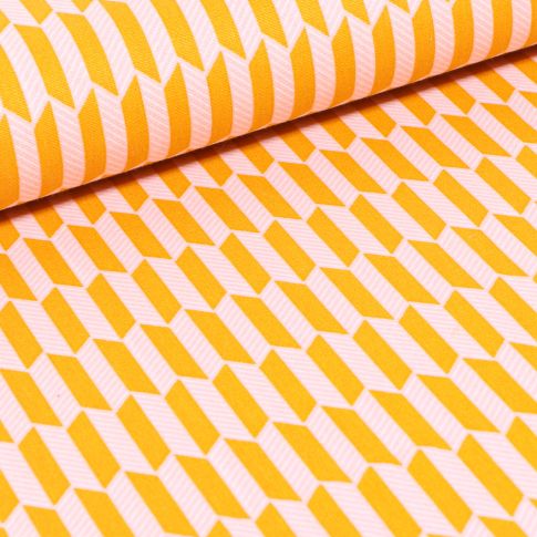 Tissu Coton imprimé Rectangle jaunes sur fond Blanc