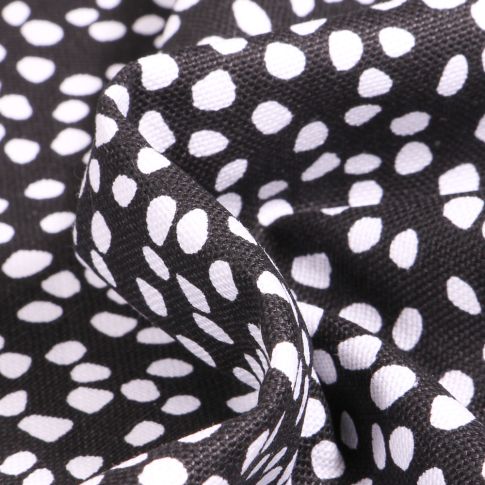 Tissu Toile Coton Canvas Pois destructurés blanc sur fond Noir