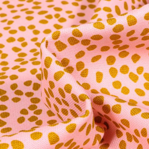 Tissu Toile Coton Canvas Pois destructurés ocre sur fond Rose pâle