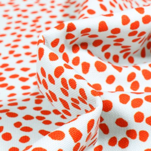 Tissu Toile Coton Canvas Pois destructurés rouge sur fond Bleu clair