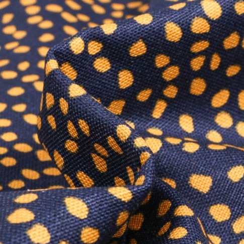 Tissu Toile Coton Canvas Pois destructurés jaune sur fond Bleu nuit