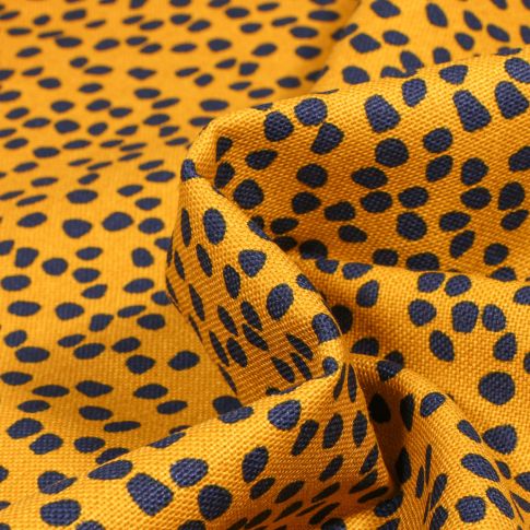 Tissu Toile Coton Canvas Pois destructurés bleu sur fond Jaune