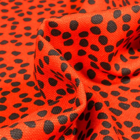 Tissu Toile Coton Canvas Pois destructurés sur fond Rouge