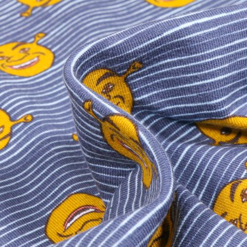 Tissu Jersey Coton Shrek sur fond Bleu