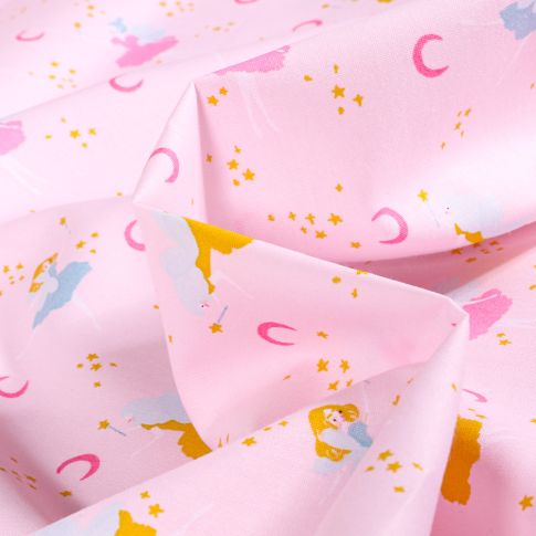 Tissu Coton imprimé Bio Danseuse féerique sur fond Rose