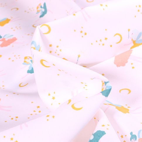 Tissu Coton imprimé Bio Danseuse féerique sur fond Blanc
