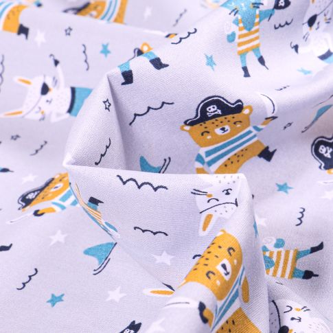 Tissu Coton imprimé Little pirate sur fond Gris