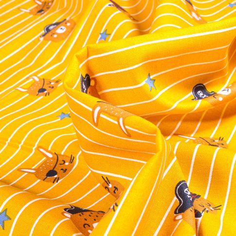 Tissu Coton imprimé Little pirate rayures sur fond Jaune