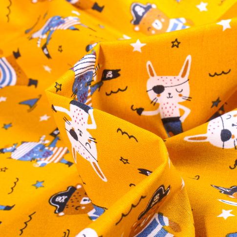 Tissu Coton imprimé Little pirate sur fond Jaune