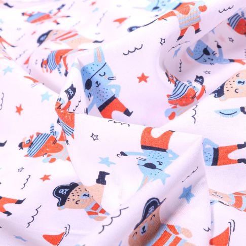 Tissu Coton imprimé Little pirate sur fond Blanc