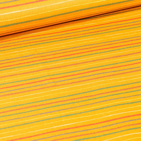 Tissu Coton imprimé LittleBird Rayures multicolores sur fond Jaune