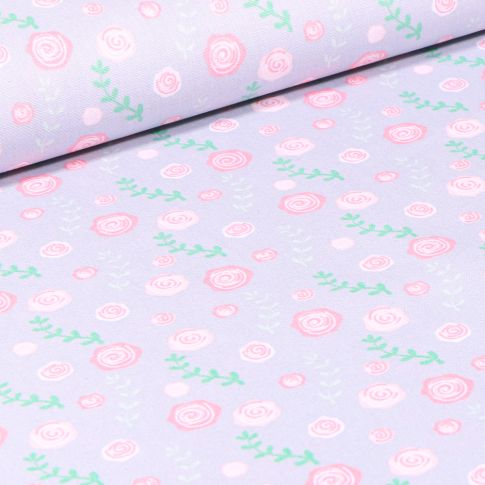 Tissu Coton imprimé Roses sur fond Gris clair