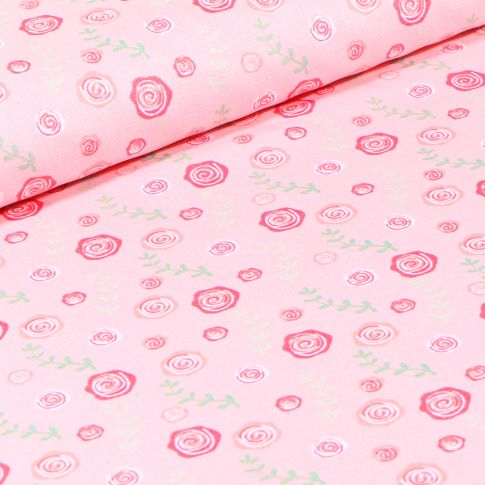 Tissu Coton imprimé Roses sur fond Rose