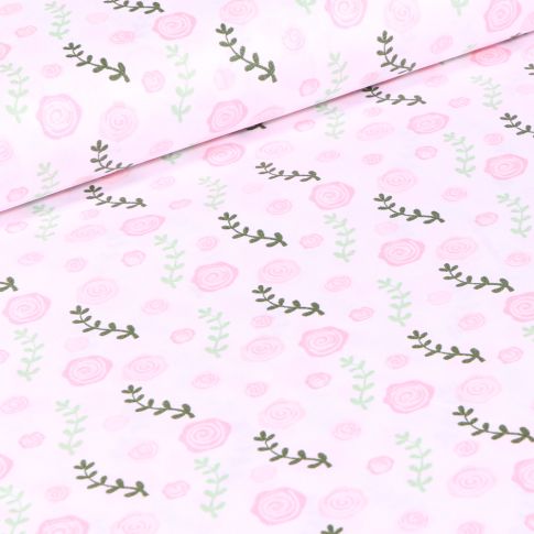Tissu Coton imprimé Roses sur fond Blanc