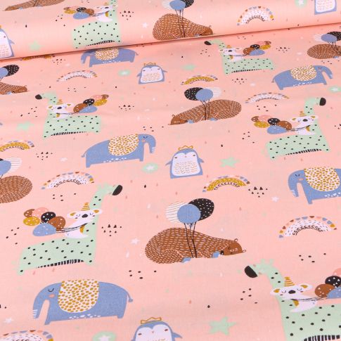 Tissu Coton imprimé Fiesta sur fond Rose nude
