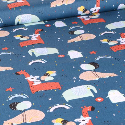 Tissu Coton imprimé Fiesta sur fond Bleu pétrole