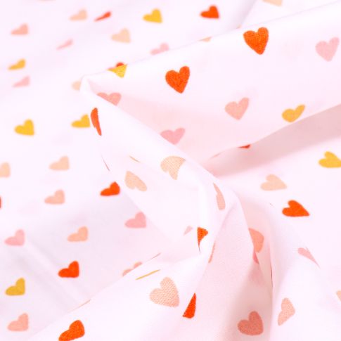 Tissu Coton imprimé Petits cœurs colorés sur fond Blanc