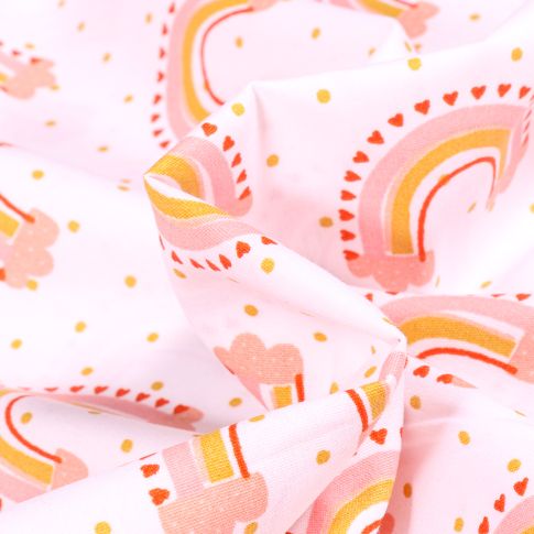 Tissu Coton imprimé Arc en ciel pastel sur fond Blanc